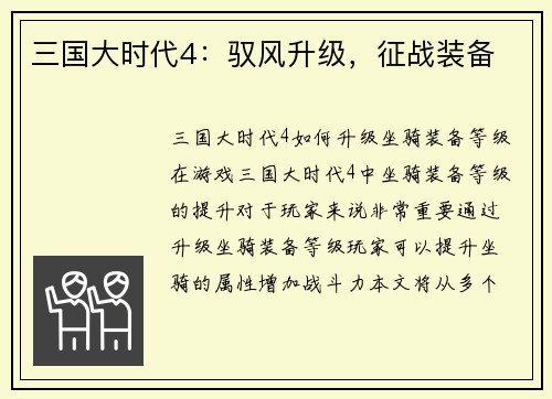 三国大时代4：驭风升级，征战装备