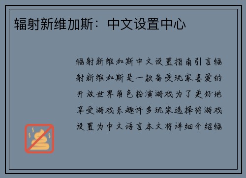 辐射新维加斯:中文设置中心